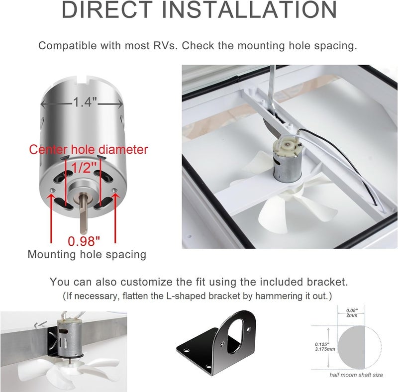 PlusRoc RV Vent Fan Replacement 6 inches RV Exhaust Bathroom Ventilation Roof Ceiling Fan 12V D-Shaft Motor White Blades Compatible with Heng's Elixir Jensen, 130 CFM - Image 3